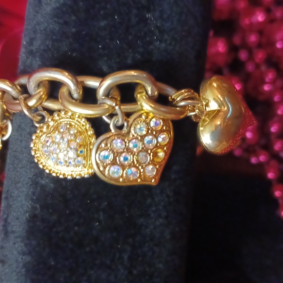 Vintage rare Kirks Folly 14k gold over sterling Heart Charm bracelet - Picture 2 of 7